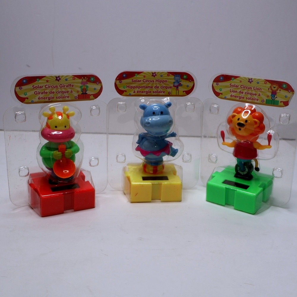 Lot of 3 Solar Circus Dancing Animals Giraffe Hippo Lion Dashboard Toys New IOP